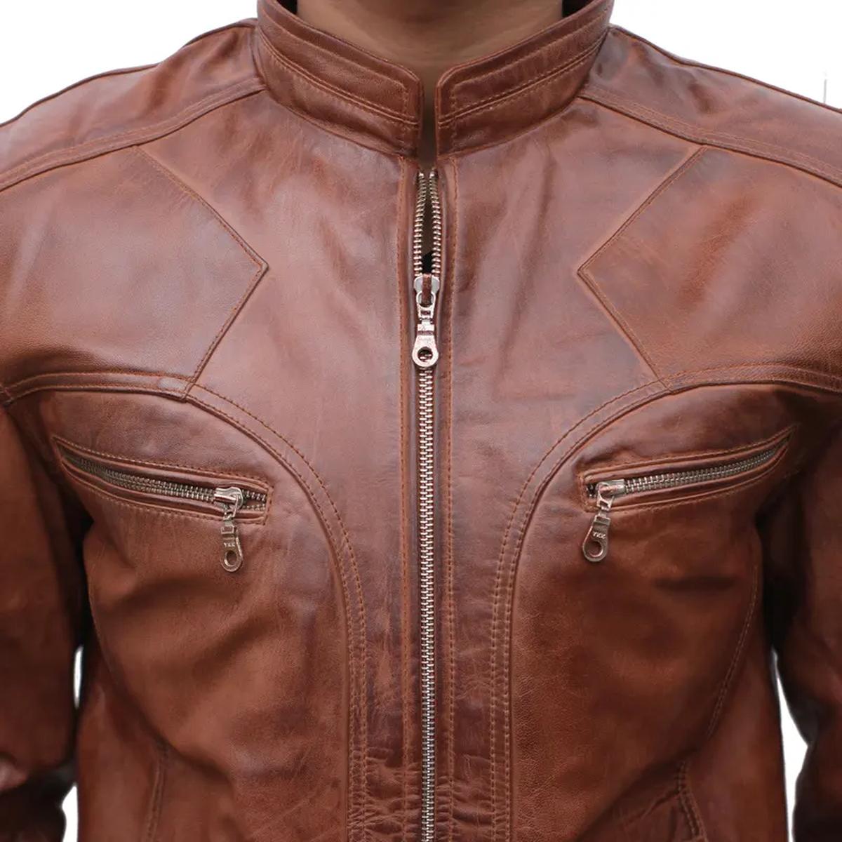 Chaqueta de cuero genuino envejecido J9 para hombre - Imagen 9