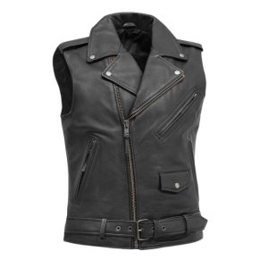 Chaleco de motociclista de cuero genuino para hombre