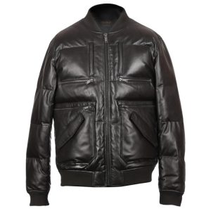 Chaqueta de plumas de piel de oveja negra para hombre