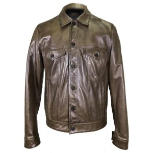 Chaqueta de piel de oveja abotonada para hombre