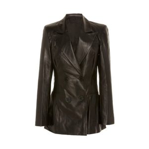 Blazer de piel de oveja cruzado para mujer