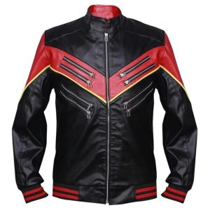 Chaqueta de moto para hombre de piel de oveja negra y roja