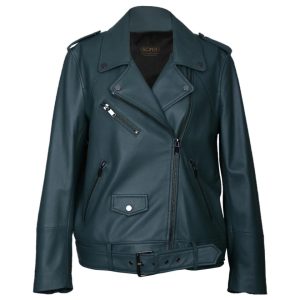 Chaqueta motera de piel de oveja con cinturón para mujer de Mira