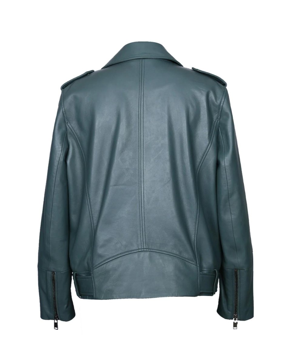 Chaqueta motera de piel de oveja con cinturón para mujer de Mira - Imagen 3