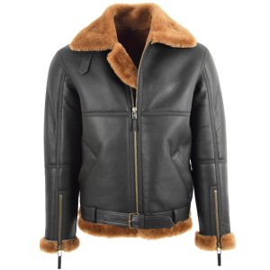 BUNERI Chaqueta de Vuelo RAF Tyler en Piel de Oveja Marrón Jengibre