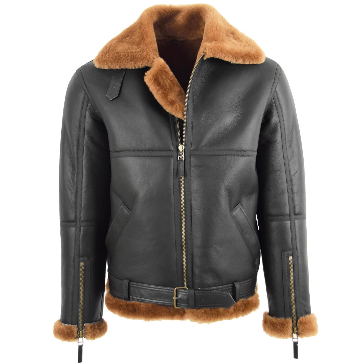 BUNERI Chaqueta de Vuelo RAF Tyler en Piel de Oveja Marrón Jengibre