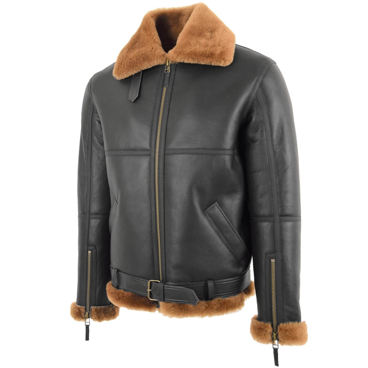 BUNERI Chaqueta de Vuelo RAF Tyler en Piel de Oveja Marrón Jengibre - Imagen 5
