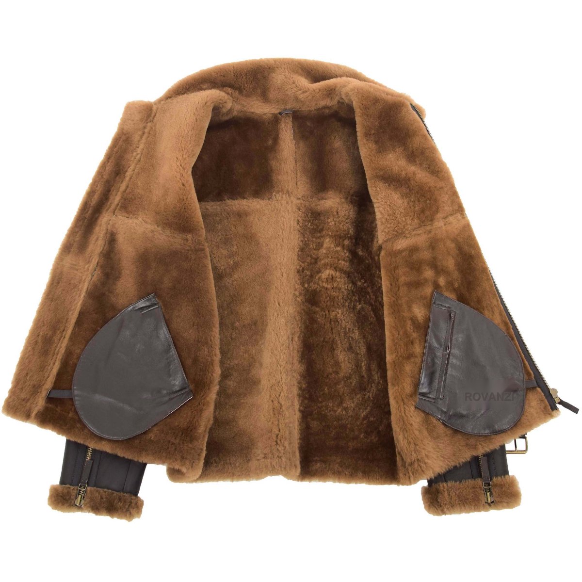 BUNERI Chaqueta de Vuelo RAF Tyler en Piel de Oveja Marrón Jengibre - Imagen 7