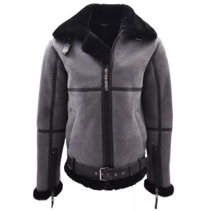 BUNERI Chaqueta de Vuelo RAF de Piel de Oveja Auténtica