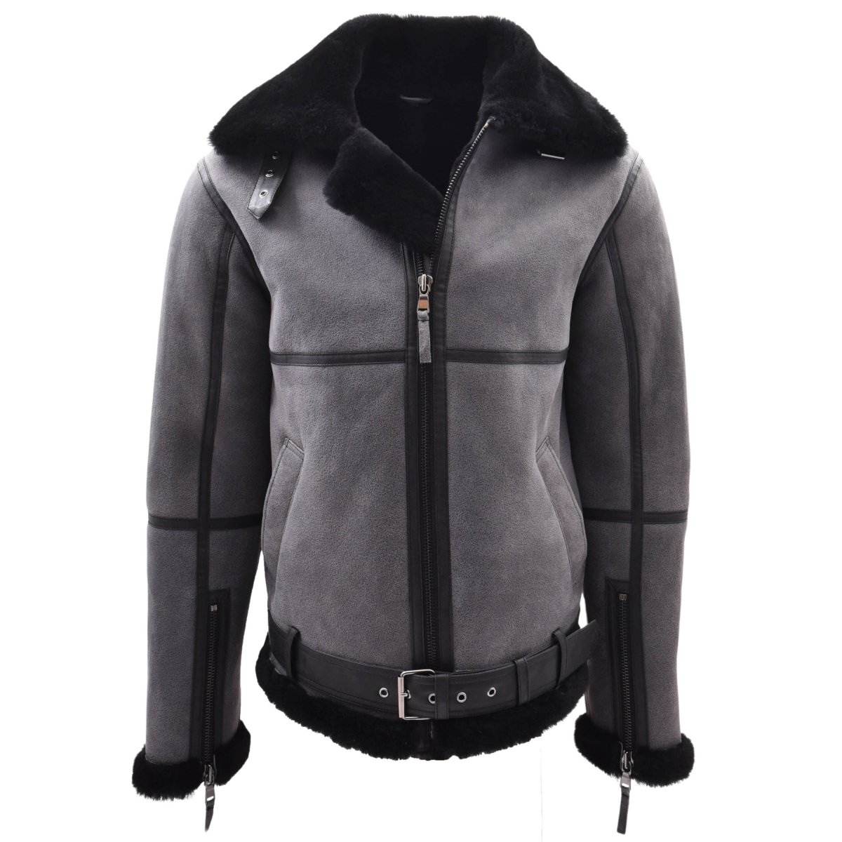 BUNERI Chaqueta de Vuelo RAF de Piel de Oveja Auténtica