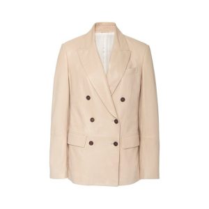 Blazer de piel de cordero auténtica color rosa pastel