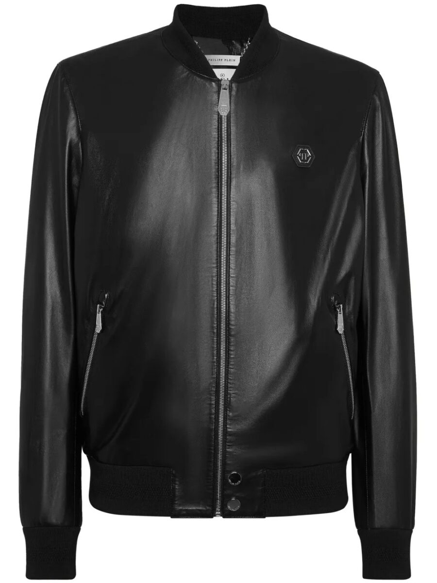 BUNERI Bomber Cuero Negro Estilo Designer