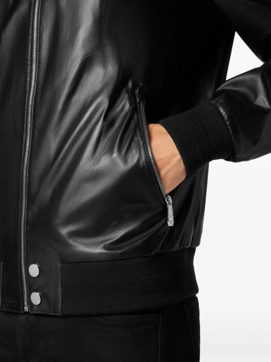 BUNERI Bomber Cuero Negro Estilo Designer - Imagen 3