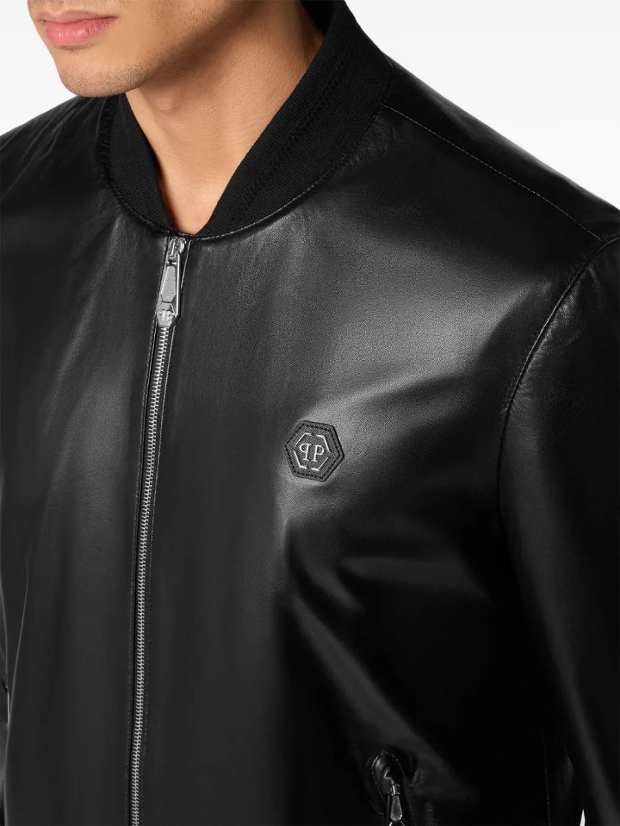 BUNERI Bomber Cuero Negro Estilo Designer - Imagen 4