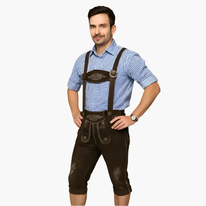 Costume Traditionnel Bavarois pour Homme - Lederhose Authentique avec Bretelles - Style Oktoberfest et Fêtes Folkloriques - Imagen 3
