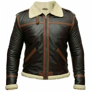 Chaqueta de aviador de piel de oveja marrón al estilo de un bombardero B-3 de la RAF.