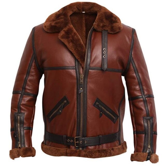 Chaqueta de piel de oveja de la Real Fuerza Aérea Británica con ribete de piel.