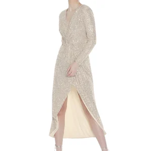 Vestido lentejuelas manga larga nudo