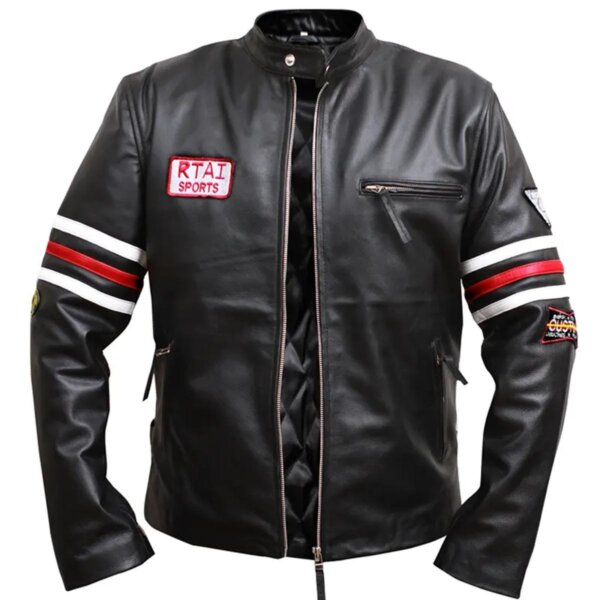 Chaqueta deportiva de piel de oveja negra para hombre. - Imagen 2