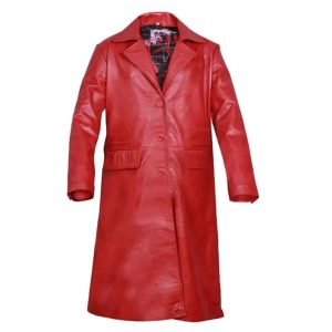 gabardina roja de cuero auténtico