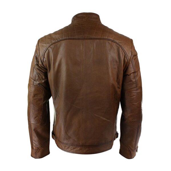 Chaqueta motera retro para hombre, con cremallera, confeccionada en piel auténtica suave. - Imagen 4