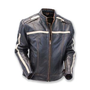 Chaqueta de motorista vintage de cuero auténtico gris, estilo café racer retro.