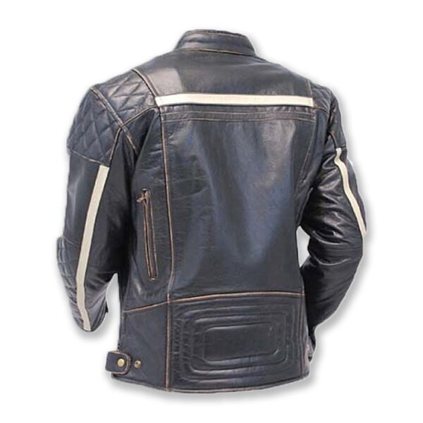 Chaqueta de motorista vintage de cuero auténtico gris, estilo café racer retro. - Imagen 4