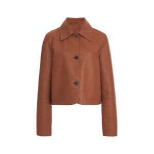 Chaqueta clásica de auténtica piel encerada de color marrón óxido.
