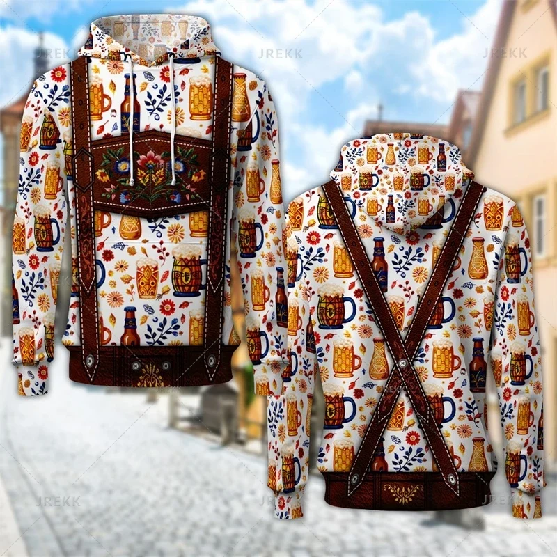 Sweat à Capuche Unisexe Impression Bretelles et Motif Bavarois ou à Carreaux - Imagen 9