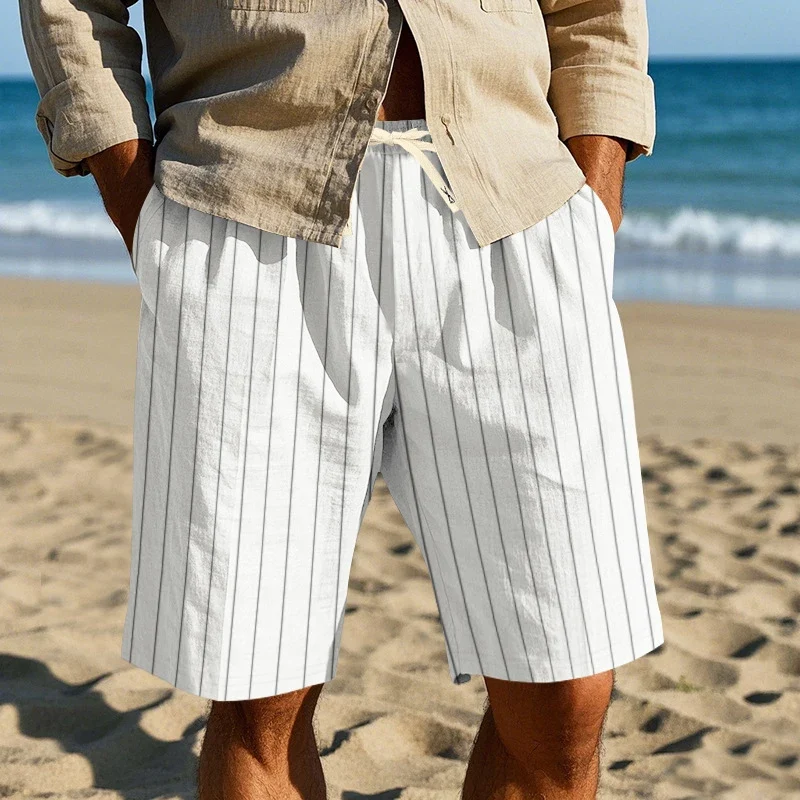 Pantalones cortos elegantes de lino a rayas - Imagen 7