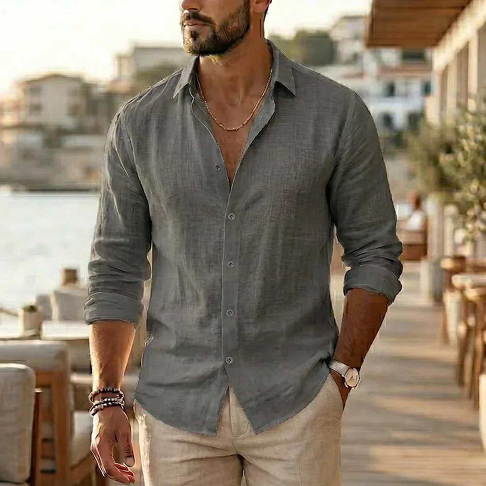 Camisa elegante de algodón y lino - Imagen 5