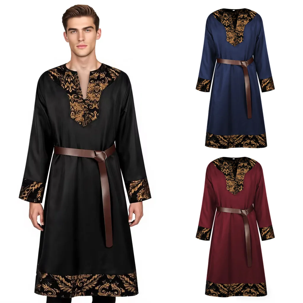Tunique Médiévale Homme Manches Longues Motif Orné Ceinture - Imagen 2