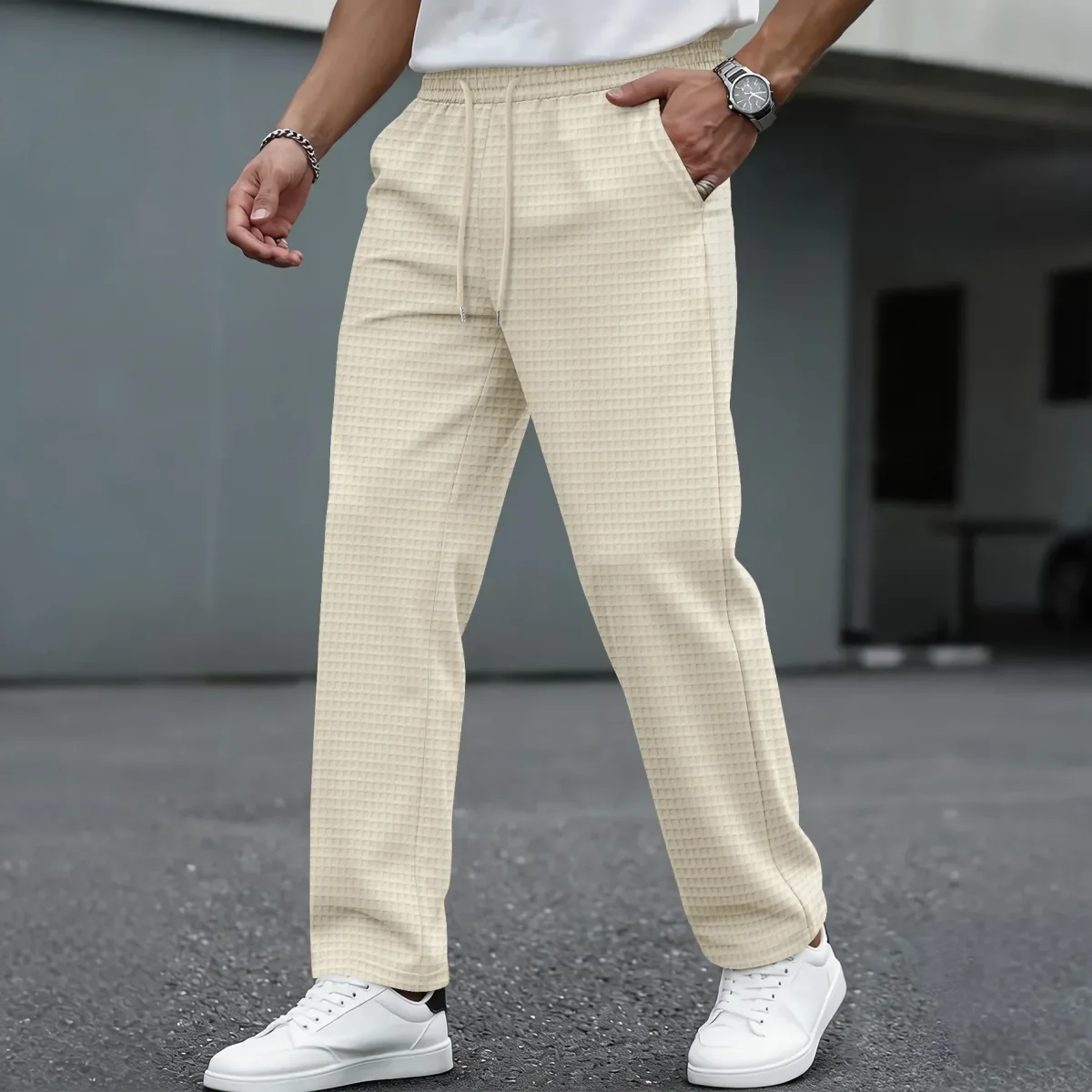 Pantalones elegantes de punto tipo gofre - Imagen 3