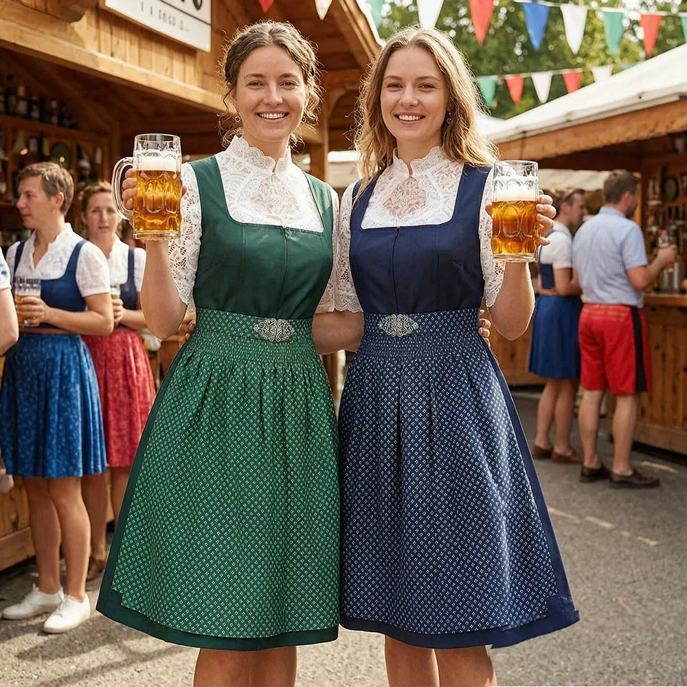 Robe Dirndl Traditionnelle Femme avec Chemisier et Tablier - Imagen 2