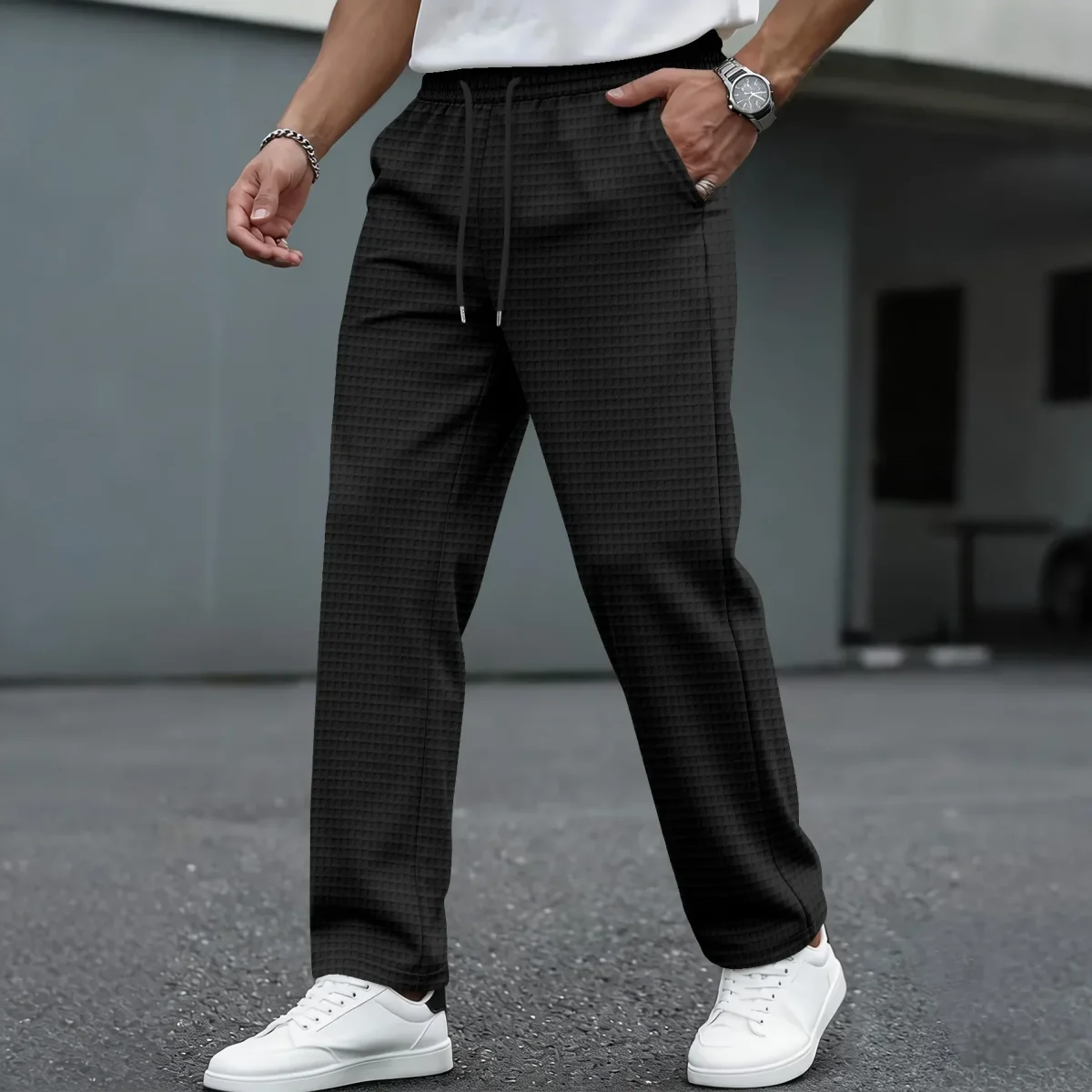 Pantalones elegantes de punto tipo gofre - Imagen 7
