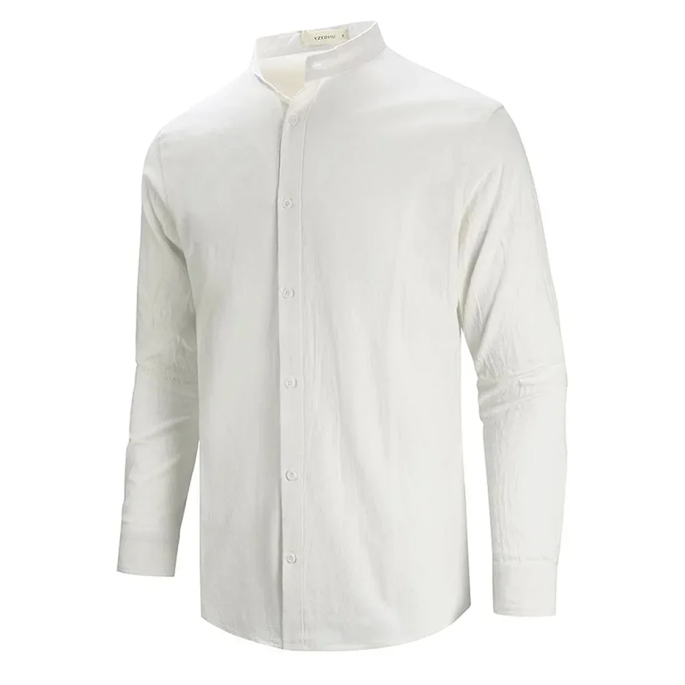 Elegante camisa de algodón y lino de manga larga - Imagen 7