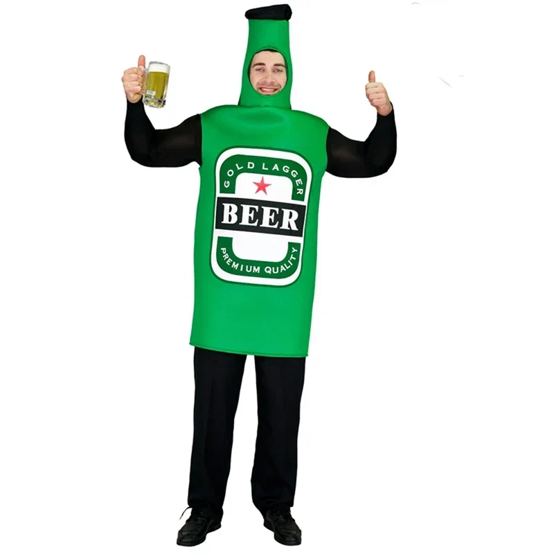 Déguisement Bouteille de Bière Verte Adulte avec Coiffe Intégrée et Imprimé "BEER" - Imagen 7