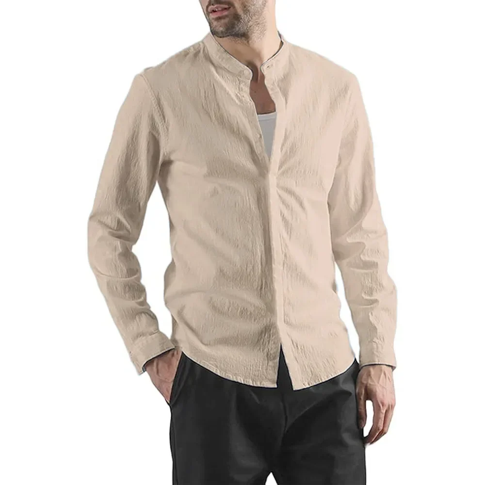 Elegante camisa de algodón y lino de manga larga - Imagen 9