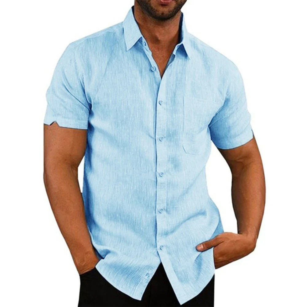Camisa de manga corta de algodón y lino - Imagen 3