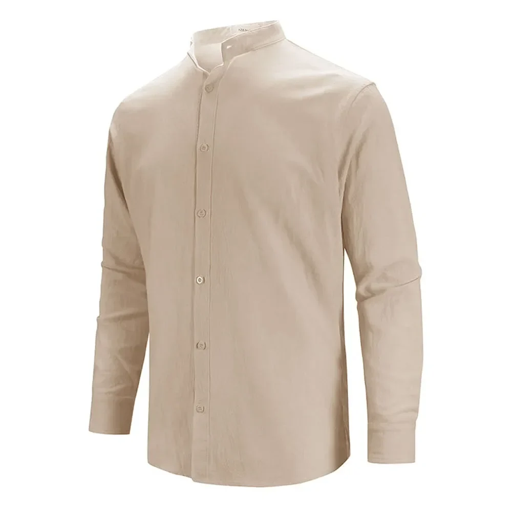 Elegante camisa de algodón y lino de manga larga - Imagen 6