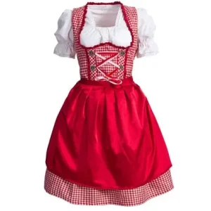 Robe Dirndl Traditionnelle Rouge et Blanc Style Tyrolien pour Femme