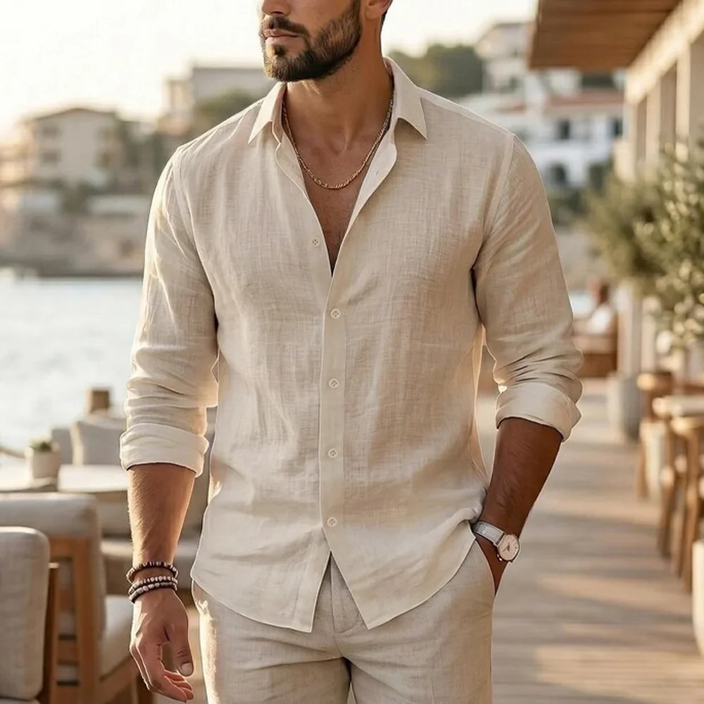 Camisa elegante de algodón y lino - Imagen 4