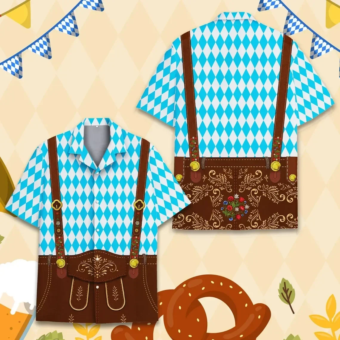 Chemise homme à manches courtes motif bretelles et thème Oktoberfest - Imagen 4