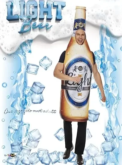 Déguisement Bouteille de Bière Verte Adulte avec Coiffe Intégrée et Imprimé "BEER" - Imagen 9