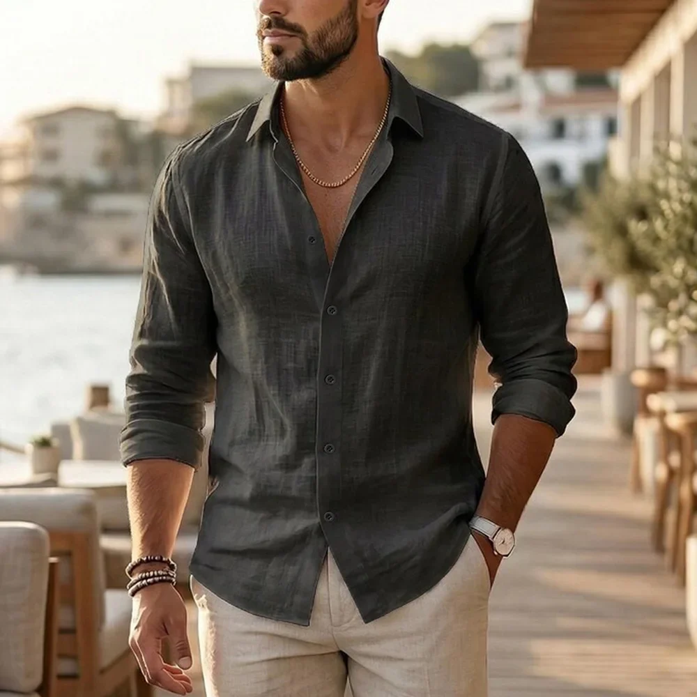 Camisa elegante de algodón y lino - Imagen 7
