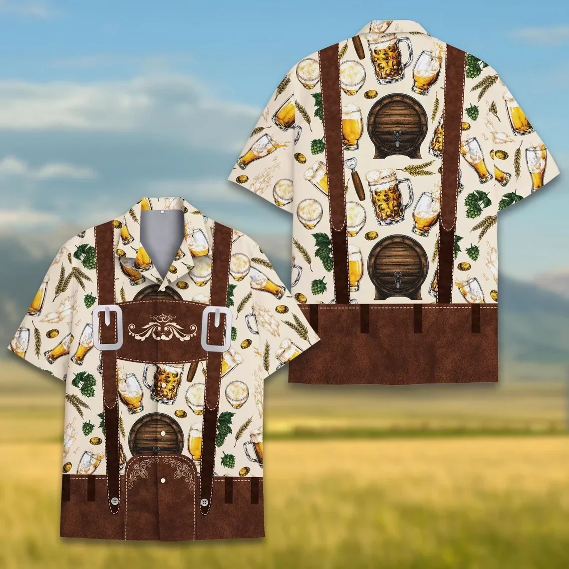 Chemise homme à manches courtes motif bretelles et thème Oktoberfest