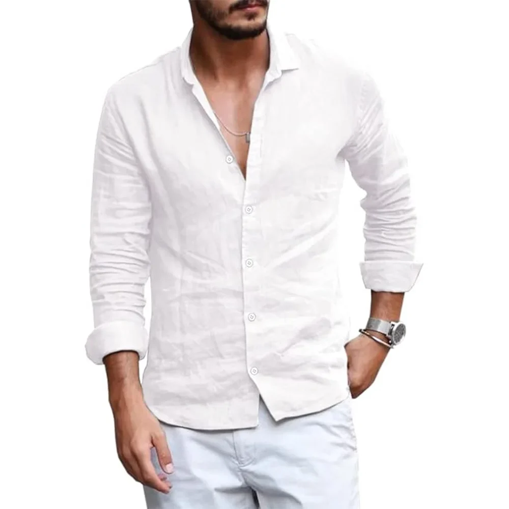 Elegante camisa de verano de algodón y lino - Imagen 8