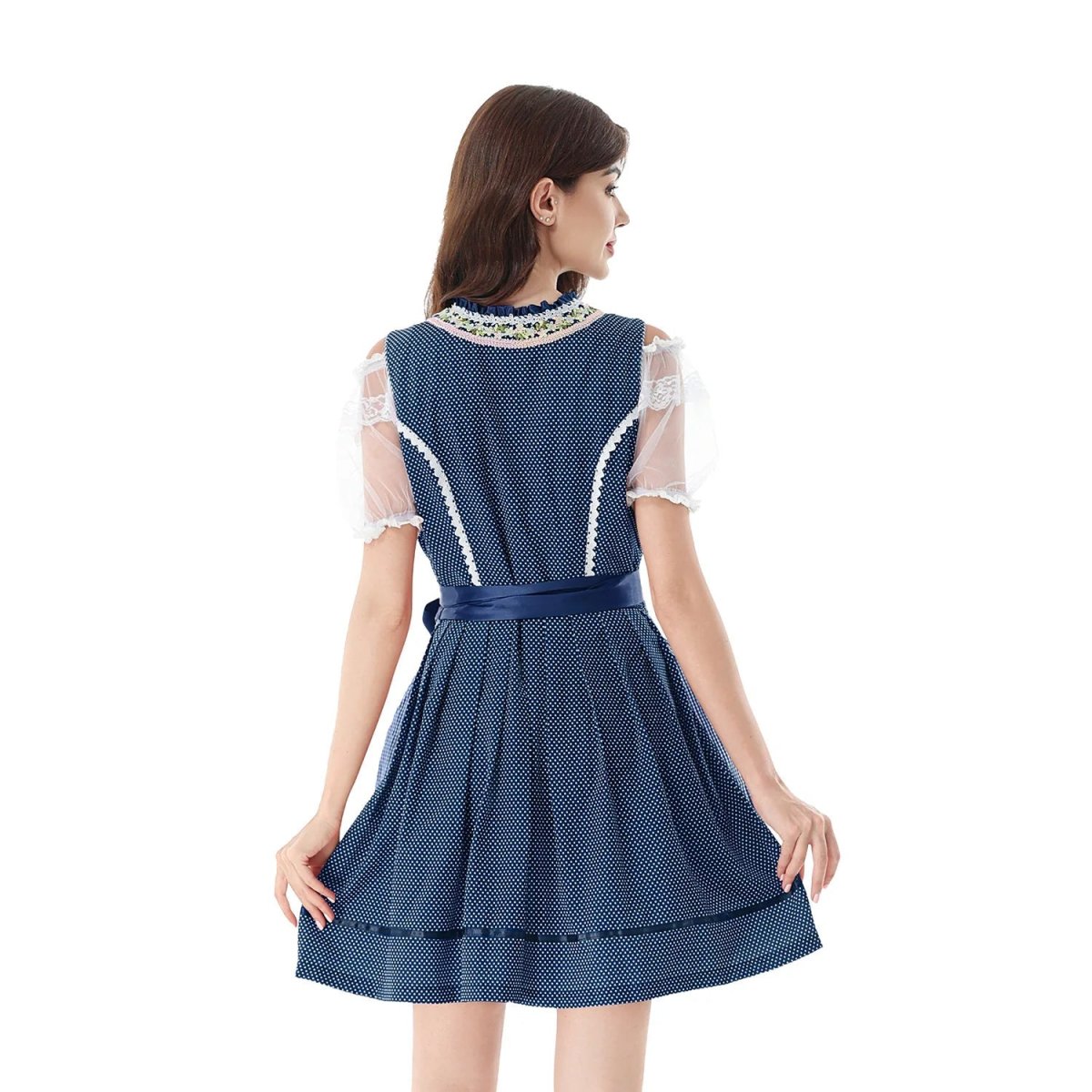 Robe Dirndl Courte Motif Carreaux et Dentelle avec Blouse et Tablier Femme - Imagen 6