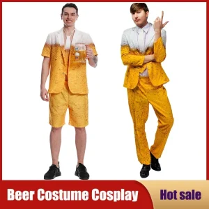 Déguisement Homme Bière : Veste Jaune et Blanche avec Motifs Mousse