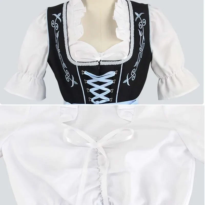 Robe Dirndl noire et bleu clair avec chemisier blanc et tablier brodé - Imagen 5